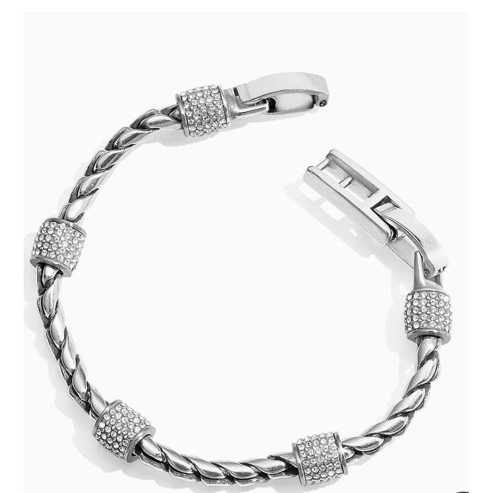 Brighton Silver Plated‎ Braided Bracelet with Crystal Accents